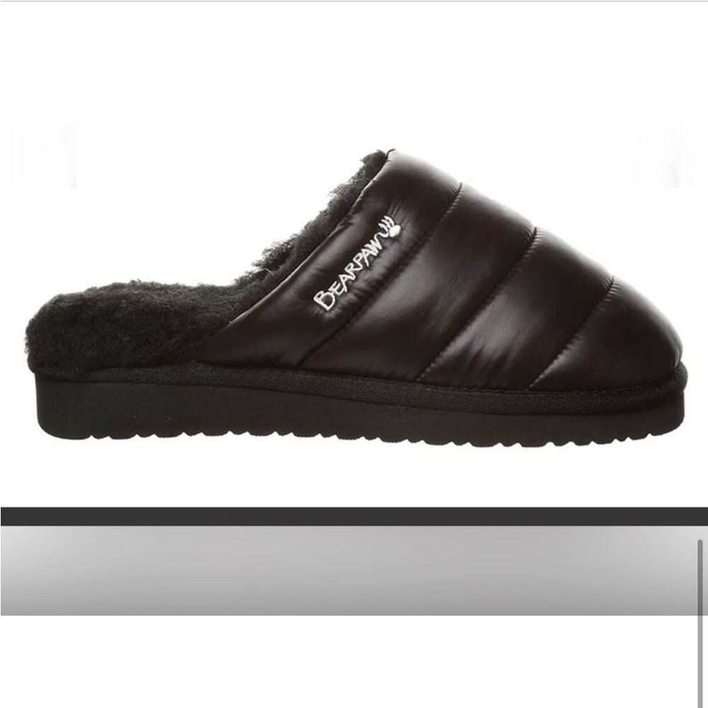 Bearpaw black Puffy quilted faux fur rugged sole Slippers size 12 brand new